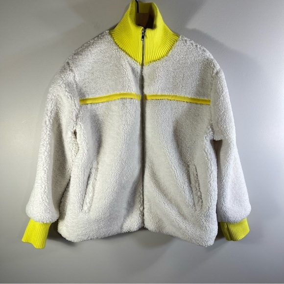 NWT THML WOMEN Fleece Jacket Size L Color White/Neon - Picture 3 of 13